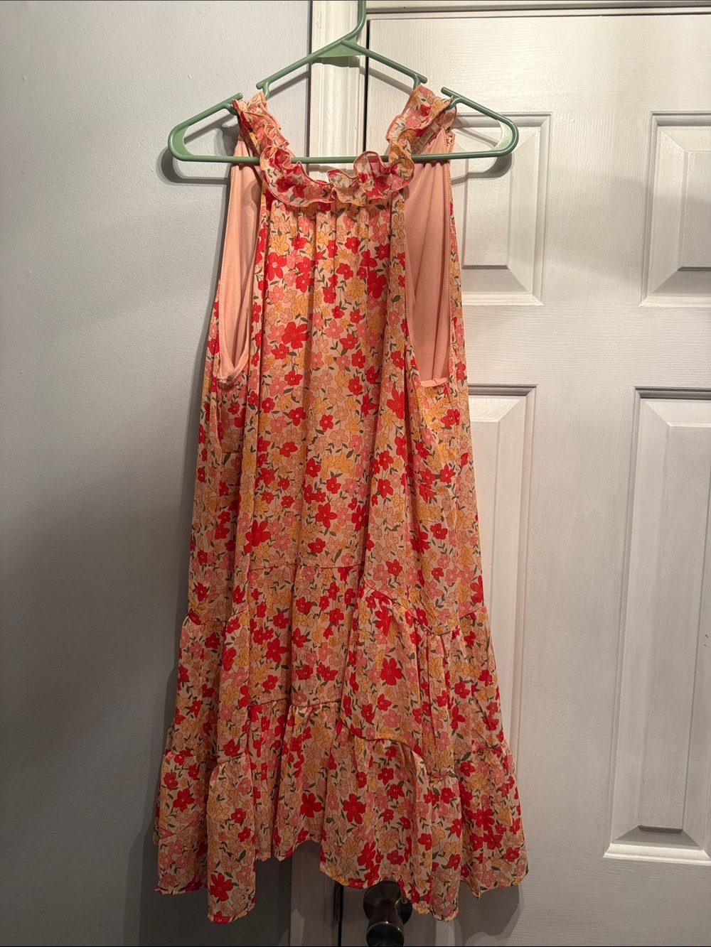 Peach Love California Peach and Red Floral Ruffle Sundress